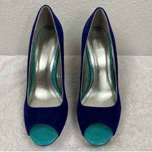 Style & Co. Women’s Blue Color Block Faux Suede Peep Toe Platform Heel Size 9